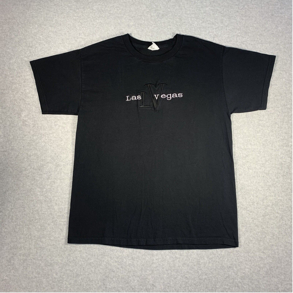 Alstyle Adult LAS VEGAS Black Embroidered Short Sleeve T-Shirt Size L Preowned